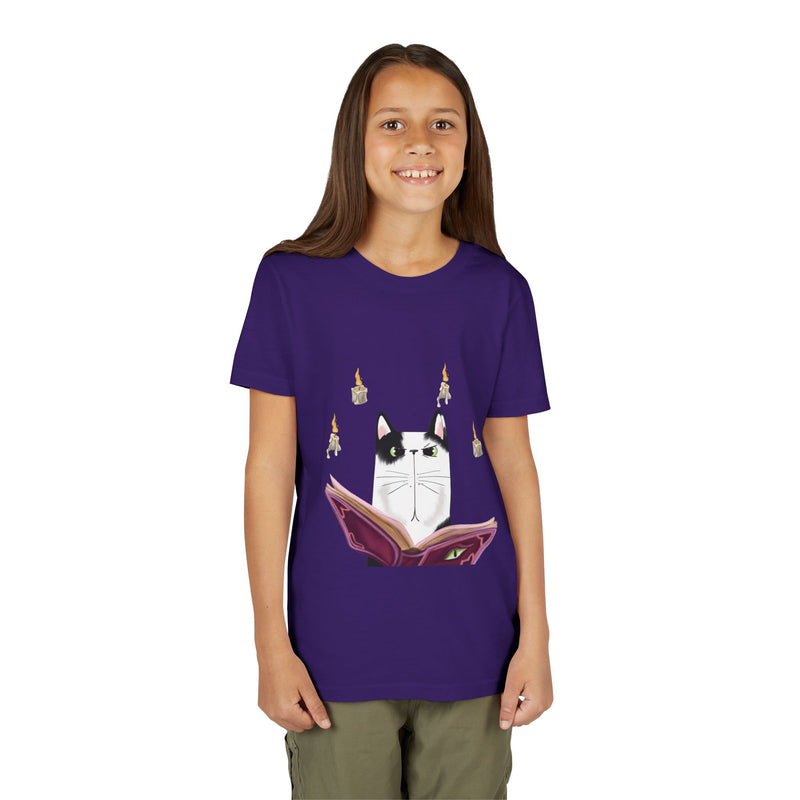 Wizard Cat tee in Team Purple, worn by a girl