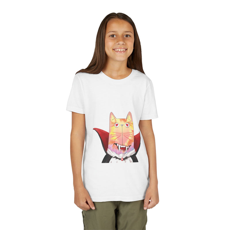 Vampire Cat tee in White, worn by a girl