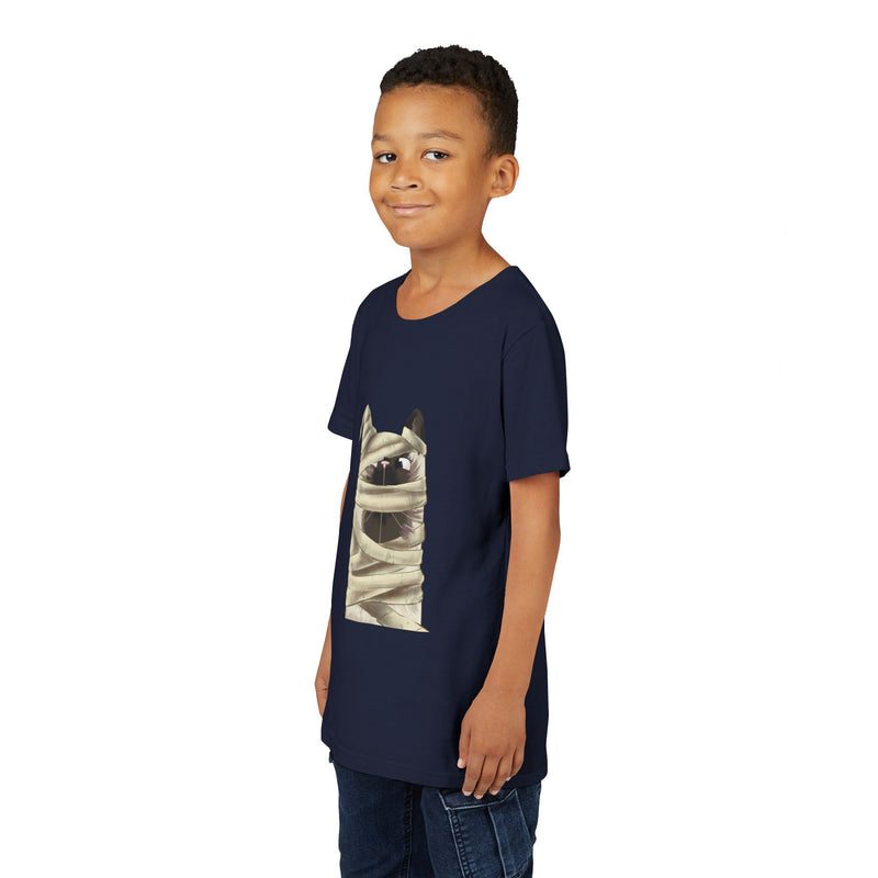 Mummy Cat tee in Navy, worn by a boy