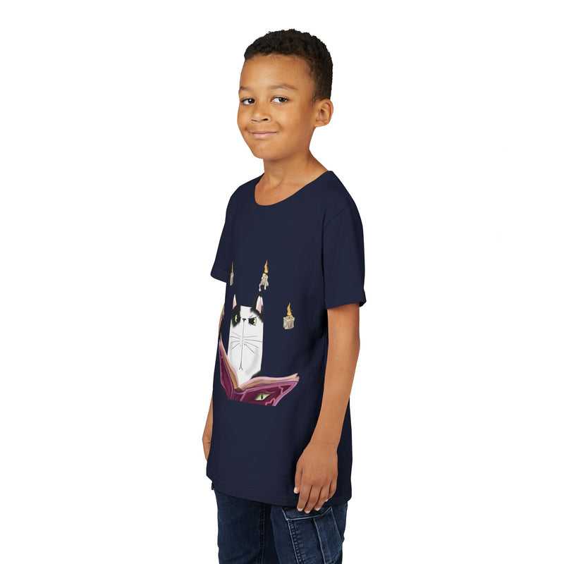 Wizard Cat tee in Navy, worn by a boy