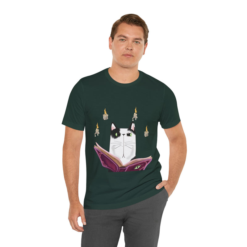 Wizard Cat tee in Forest, worn by a man