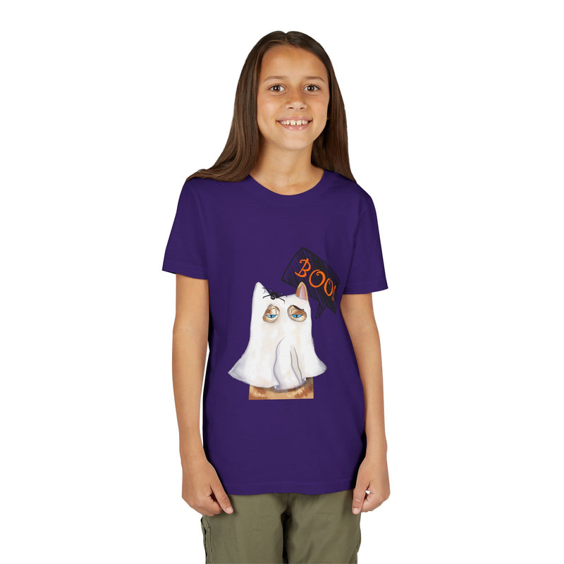 Ghost Cat tee in Team Purple, worn by a girl
