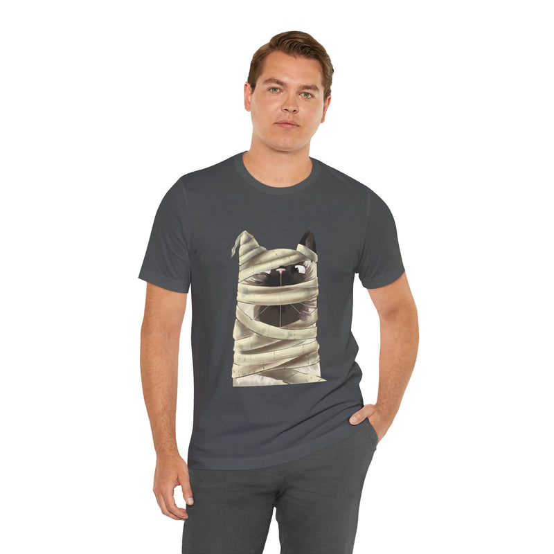 Mummy Cat tee in Asphalt, worn by a man