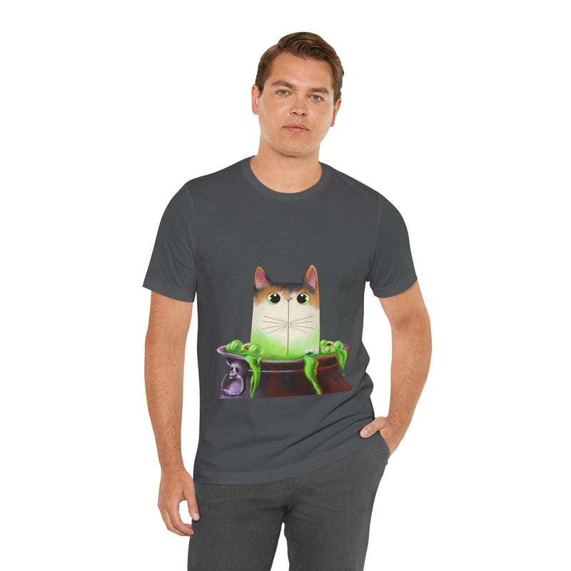 Cauldron Cat tee in Asphalt, worn by a man