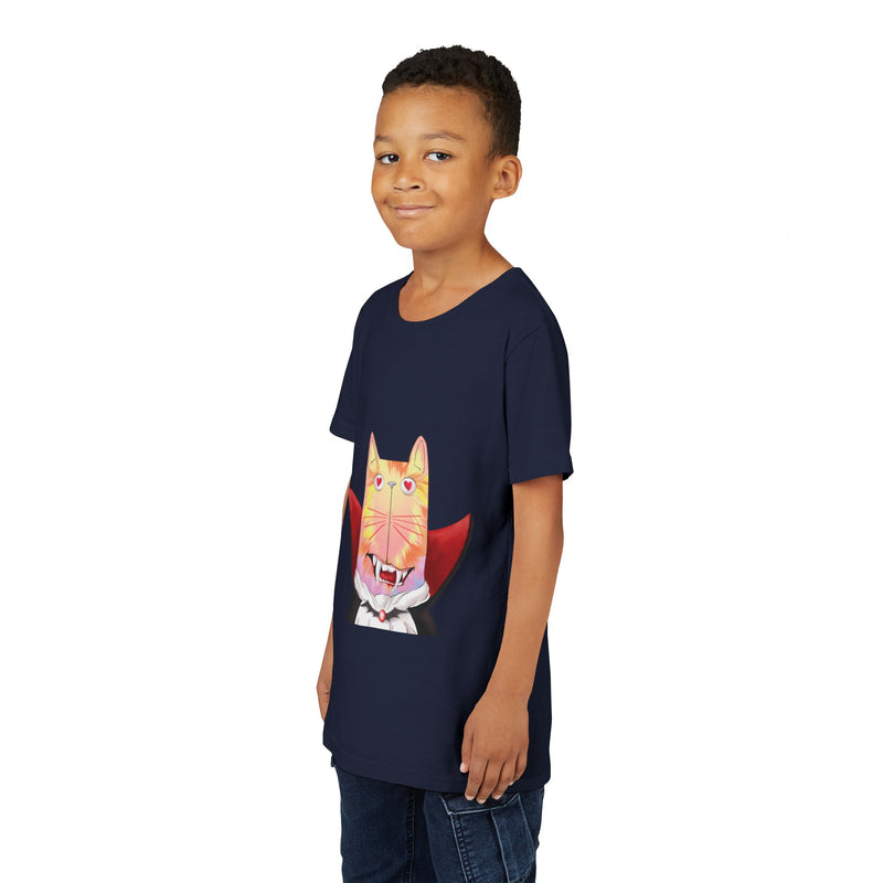 Vampire Cat tee in Navy, worn by a boy