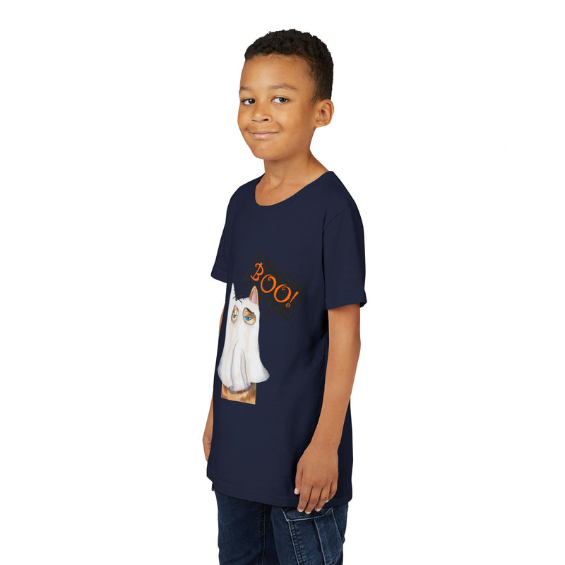 Ghost Cat tee in Navy, worn by a boy