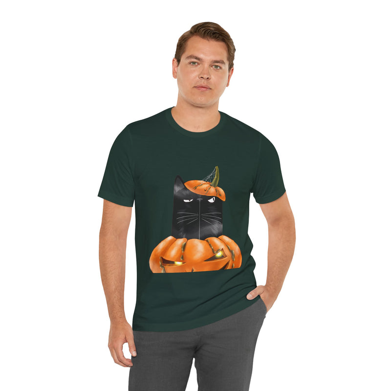 Pumpkin Cat tee in Forest, worn by a man